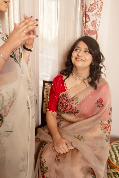 Floral Organza Ready to Wear Saree with Stitched Blouse