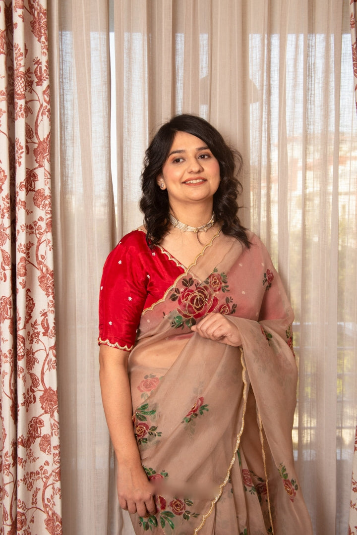 Floral Organza Ready to Wear Saree with Stitched Blouse