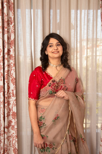 Floral Organza Ready to Wear Saree with Stitched Blouse