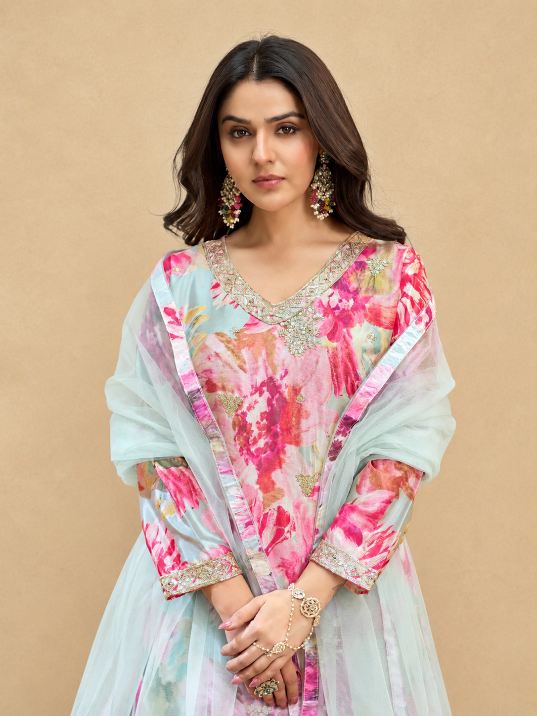 Floral Print Kurta Palazzo Set for Women with Dupatta