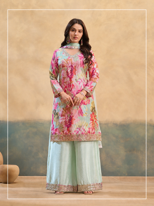 Floral Print Kurta Palazzo Set for Women with Dupatta