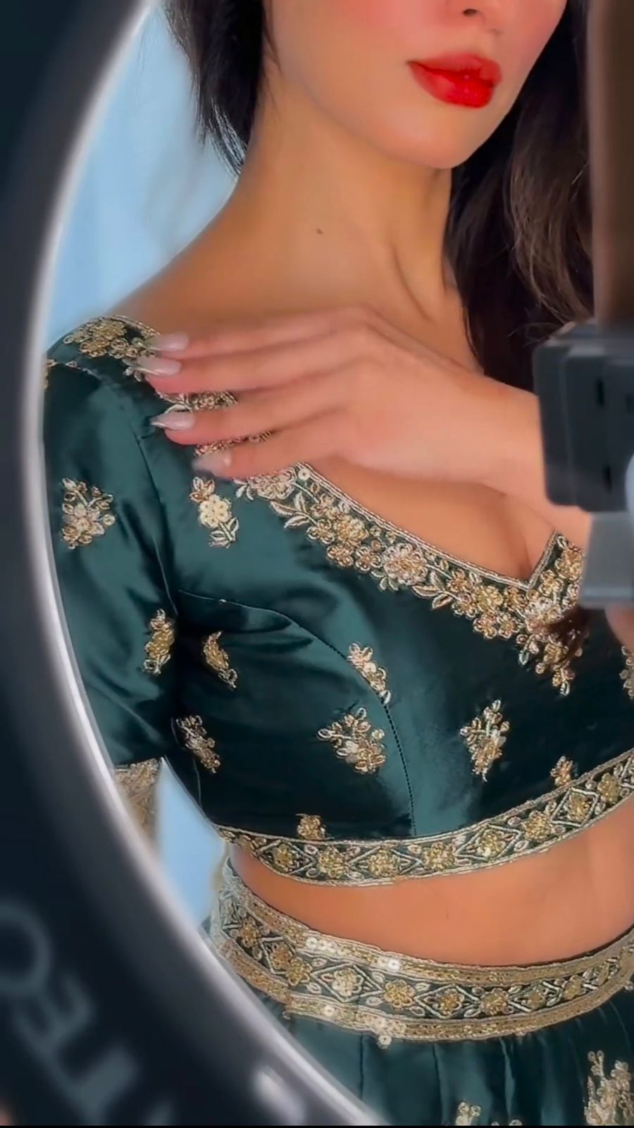 Emerald Green Embroidered Japan Satin Wedding Lehenga Choli