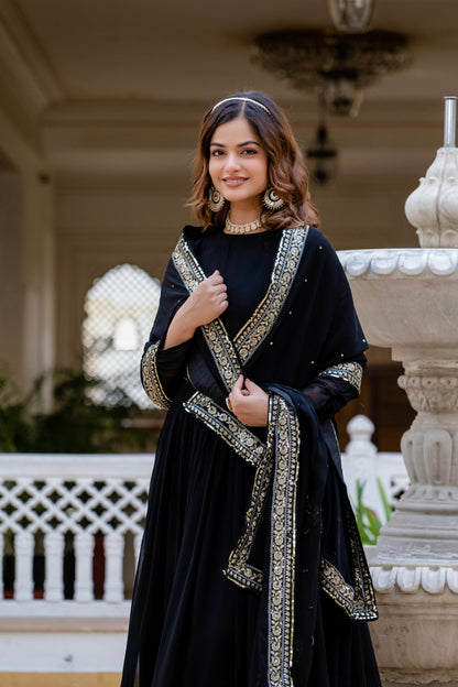 Elegant Black Anarkali Suit with Sequin Embroidery Gown