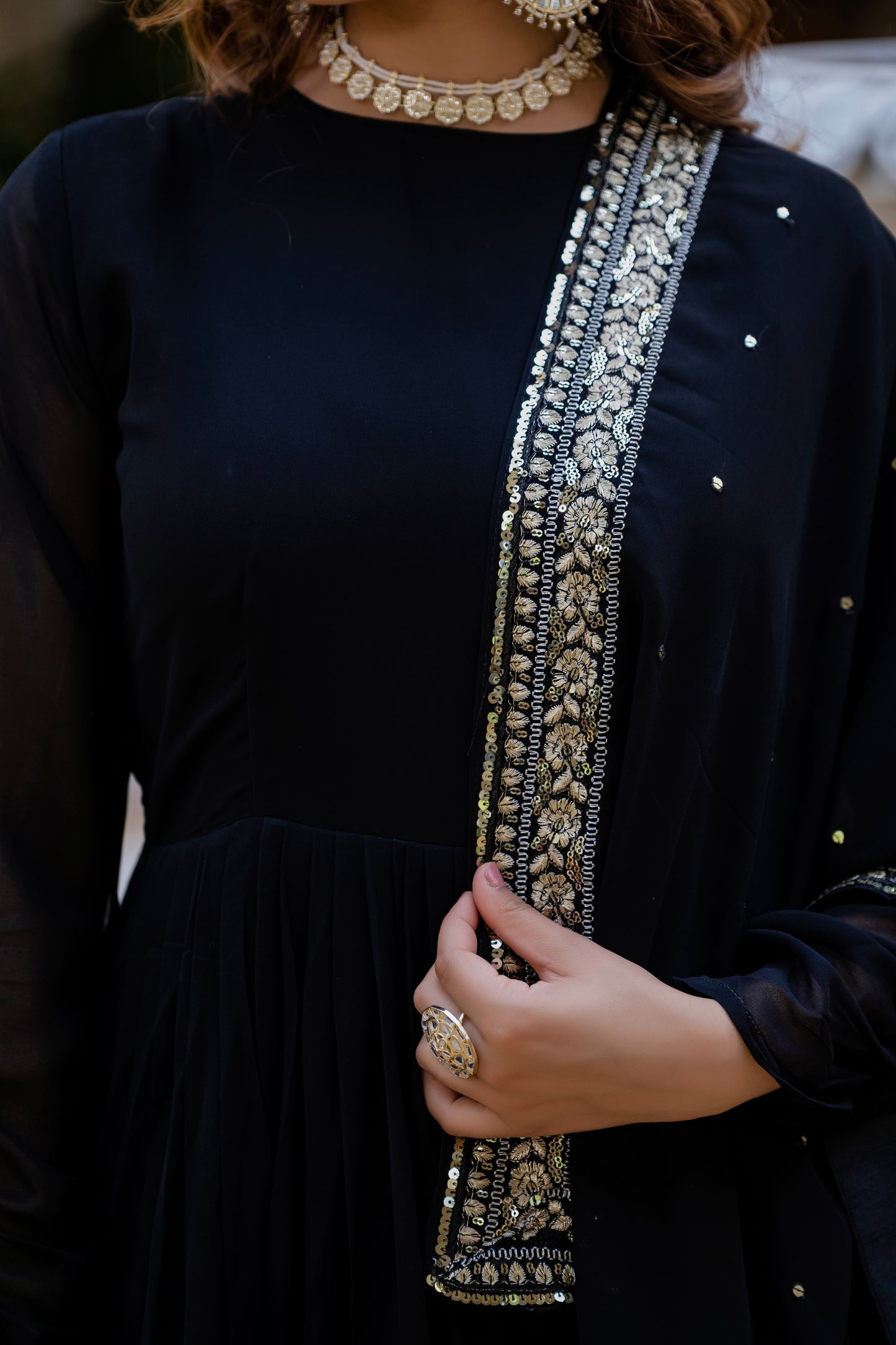 Elegant Black Anarkali Suit with Sequin Embroidery Gown