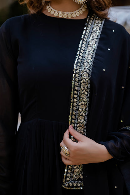 Elegant Black Anarkali Suit with Sequin Embroidery Gown