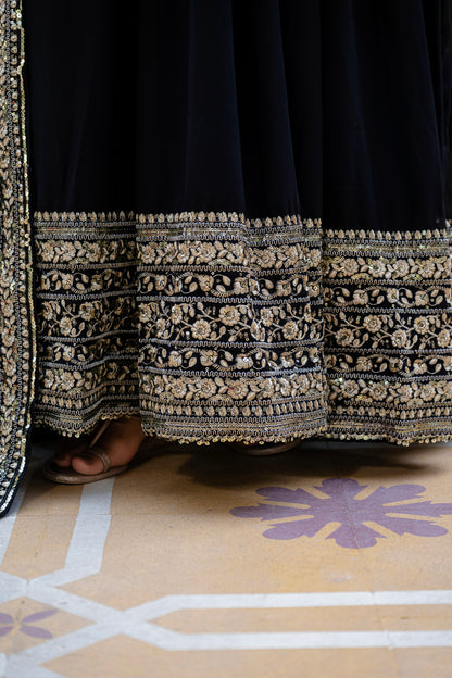 Elegant Black Anarkali Suit with Sequin Embroidery Gown