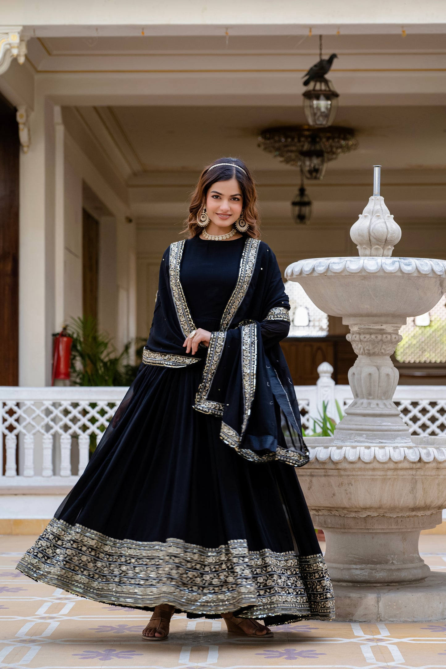 Elegant Black Anarkali Suit with Sequin Embroidery Gown