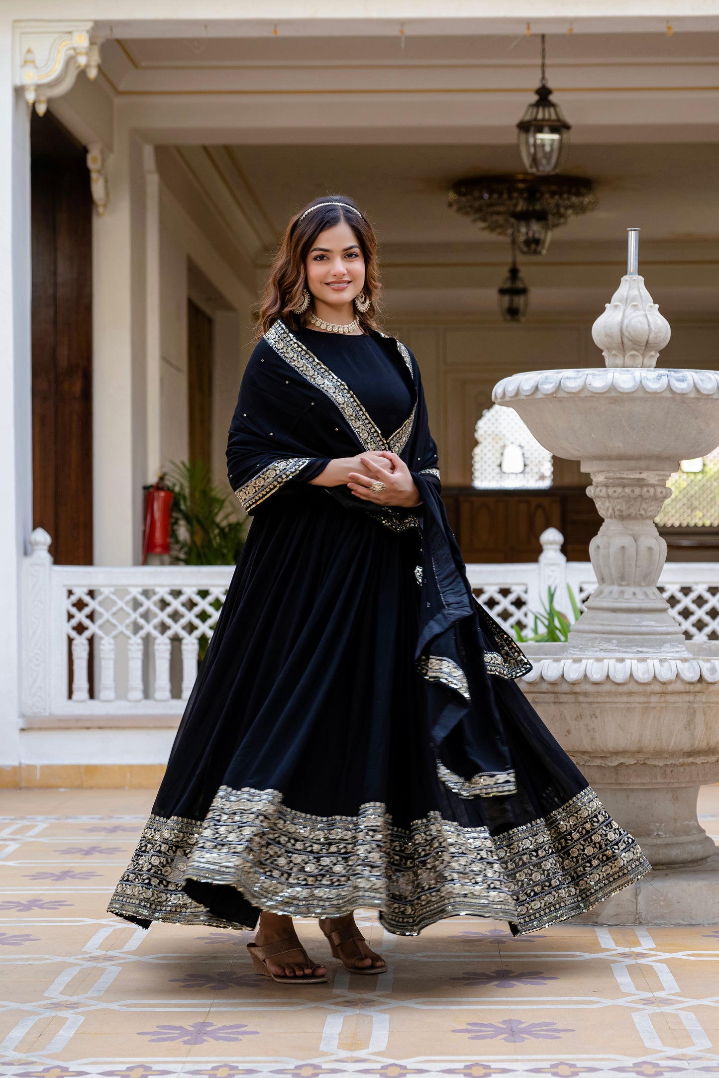 Elegant Black Anarkali Suit with Sequin Embroidery Gown