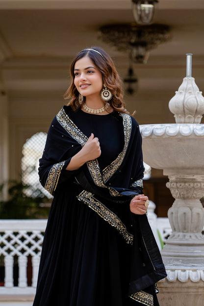 Elegant Black Anarkali Suit with Sequin Embroidery Gown