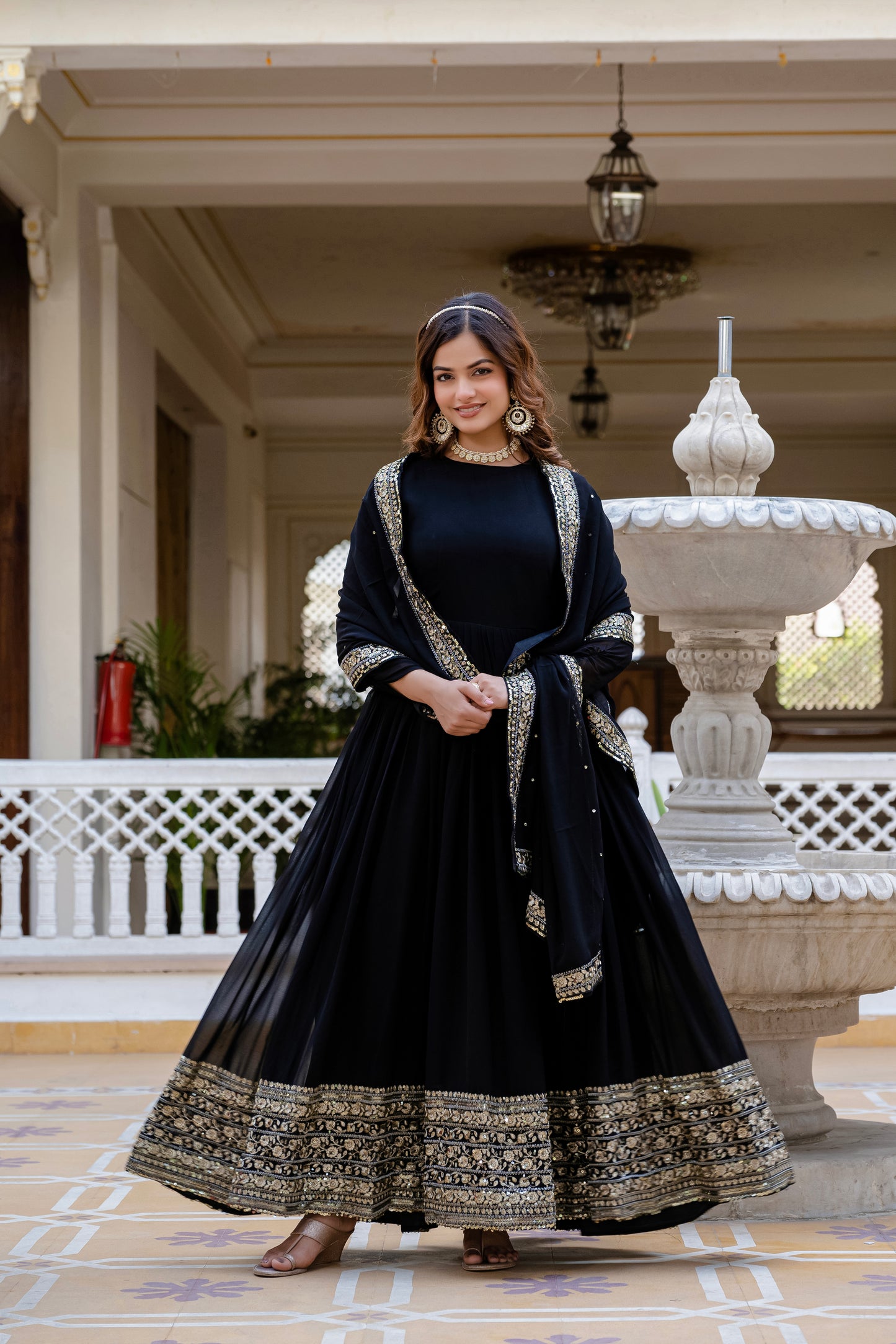 Elegant Black Anarkali Suit with Sequin Embroidery Gown