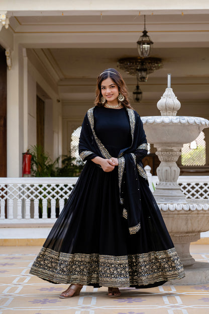 Elegant Black Anarkali Suit with Sequin Embroidery Gown