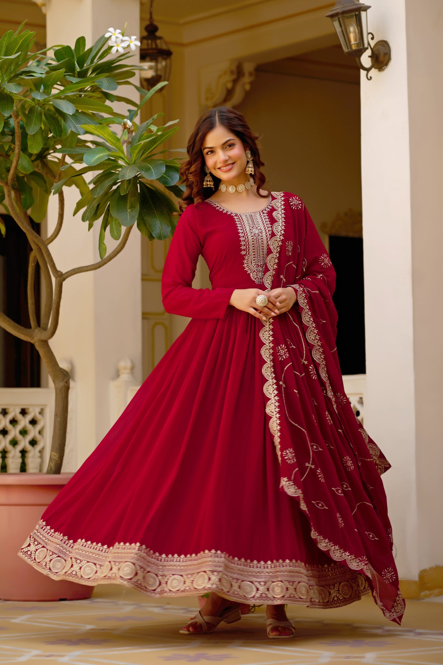 Maroon Sequins Embroidered Party Wear Salwar Suit Gown