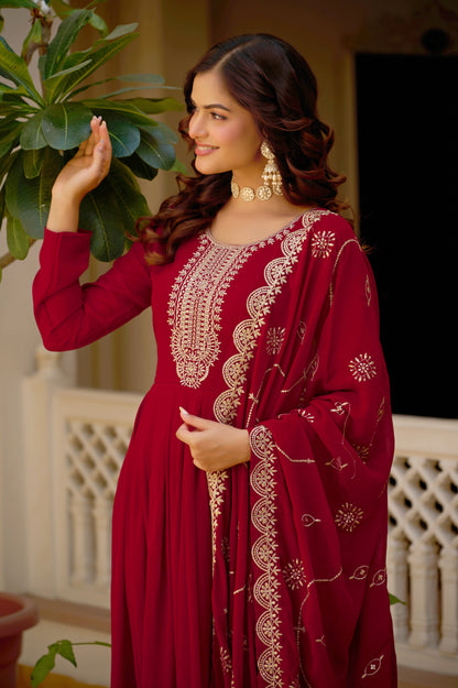 Maroon Sequins Embroidered Party Wear Salwar Suit Gown