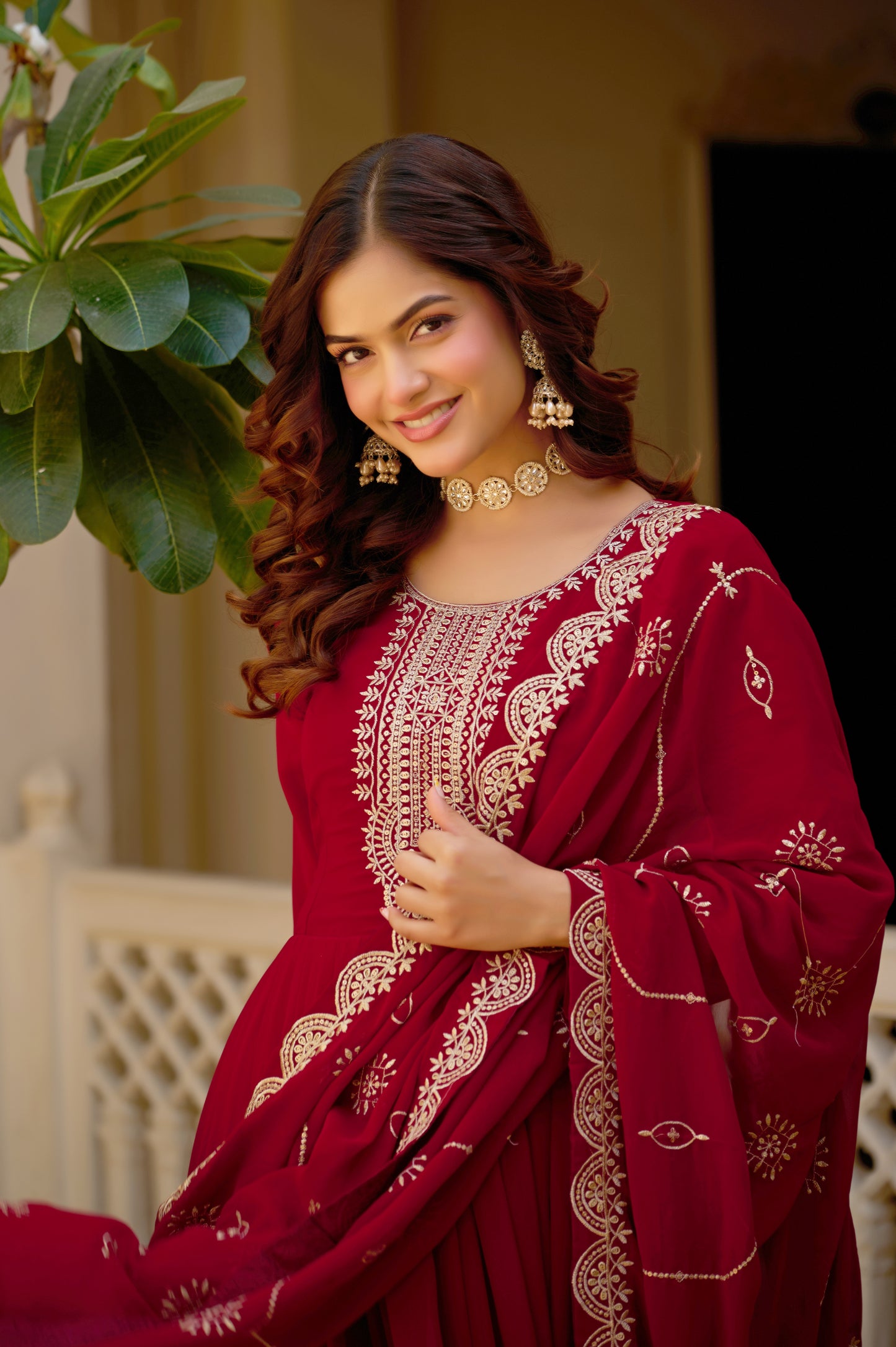 Maroon Sequins Embroidered Party Wear Salwar Suit Gown