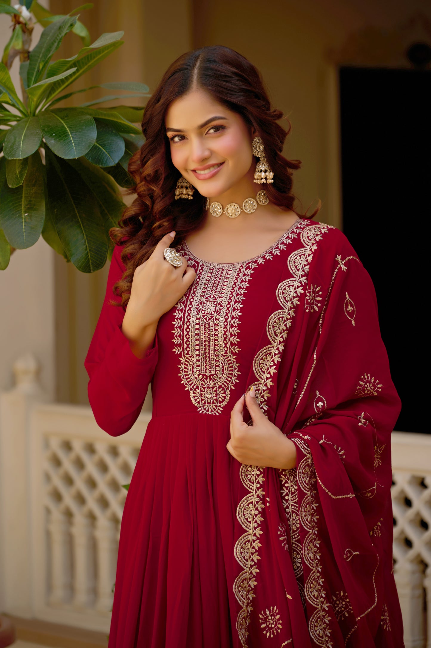 Maroon Sequins Embroidered Party Wear Salwar Suit Gown