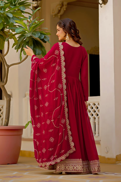 Maroon Sequins Embroidered Party Wear Salwar Suit Gown