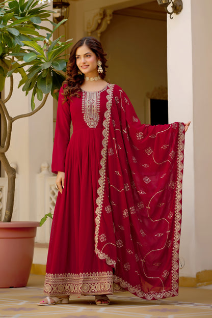 Maroon Sequins Embroidered Party Wear Salwar Suit Gown