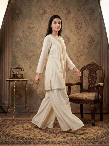 White Vichitra Silk Salwar Suit Party Wear Co-Ord Set