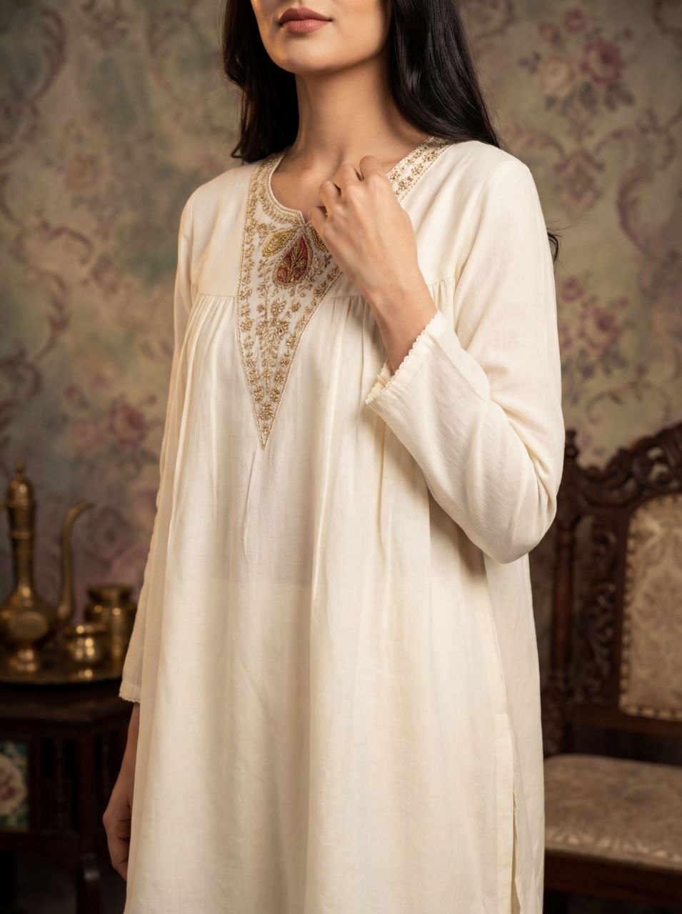 White Vichitra Silk Salwar Suit Party Wear Co-Ord Set
