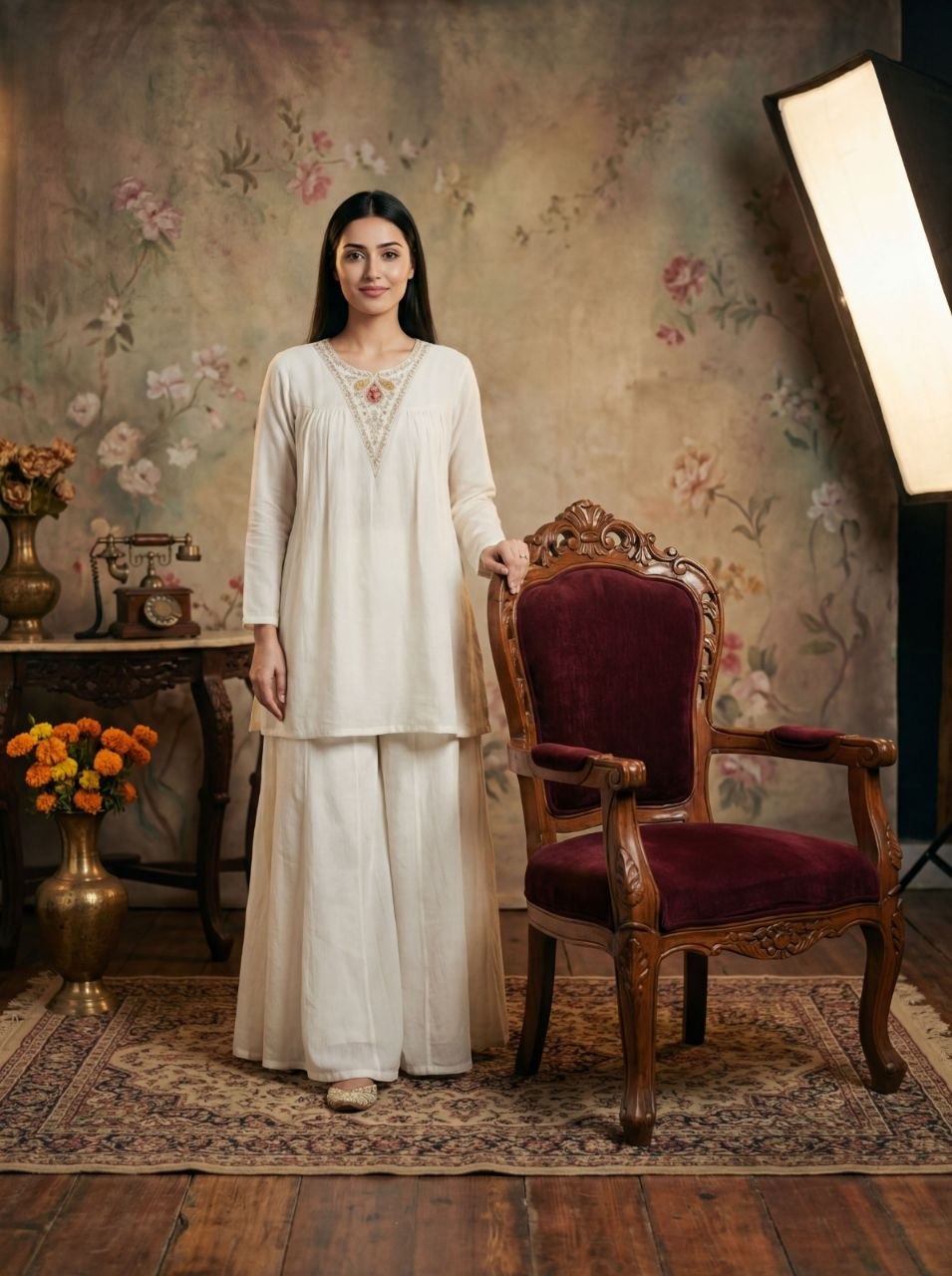 White Vichitra Silk Salwar Suit Party Wear Co-Ord Set