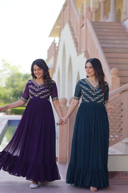 Designer Anarkali Gown with Sequins and Bead Embroidery