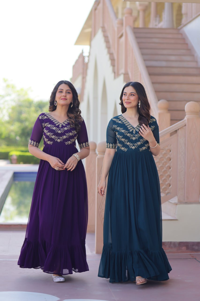 Designer Anarkali Gown with Sequins and Bead Embroidery
