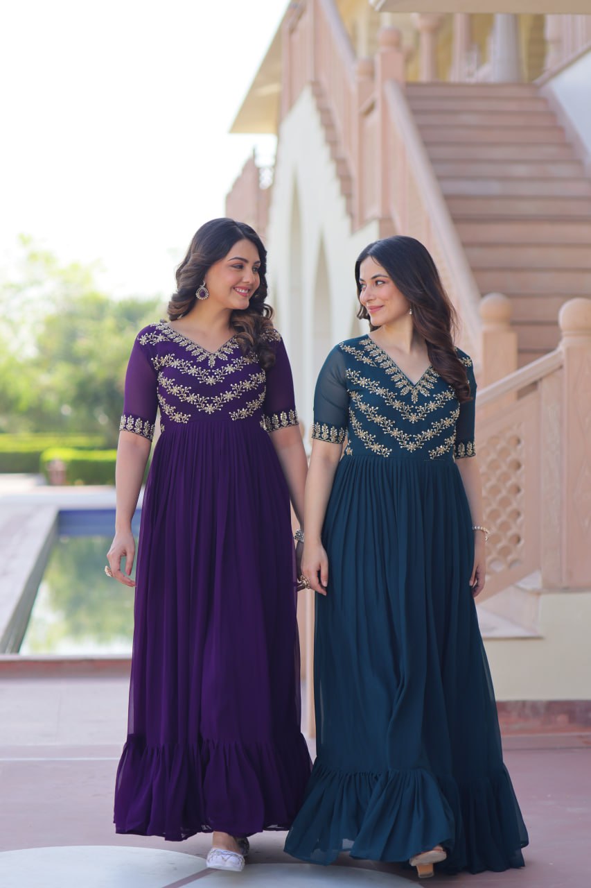 Designer Anarkali Gown with Sequins and Bead Embroidery