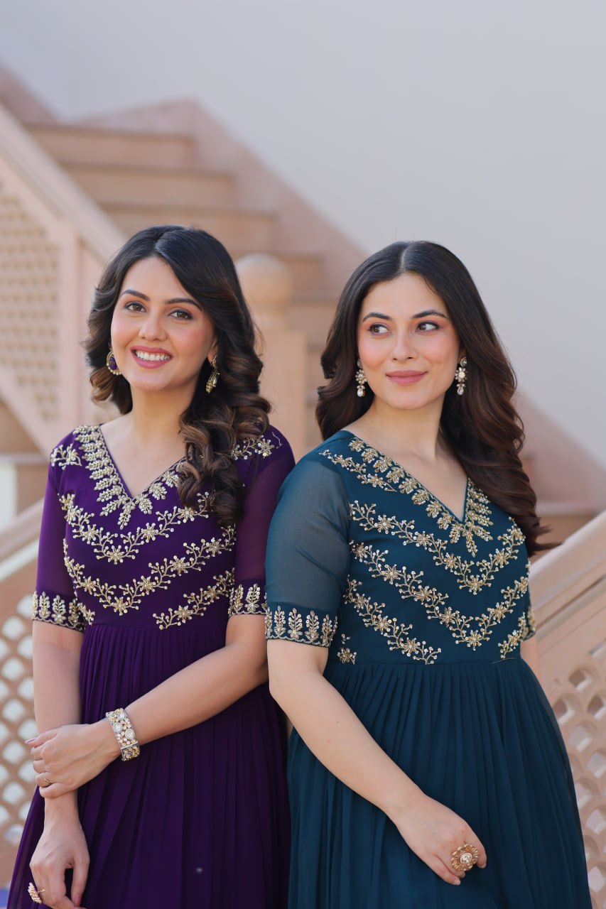 Designer Anarkali Gown with Sequins and Bead Embroidery