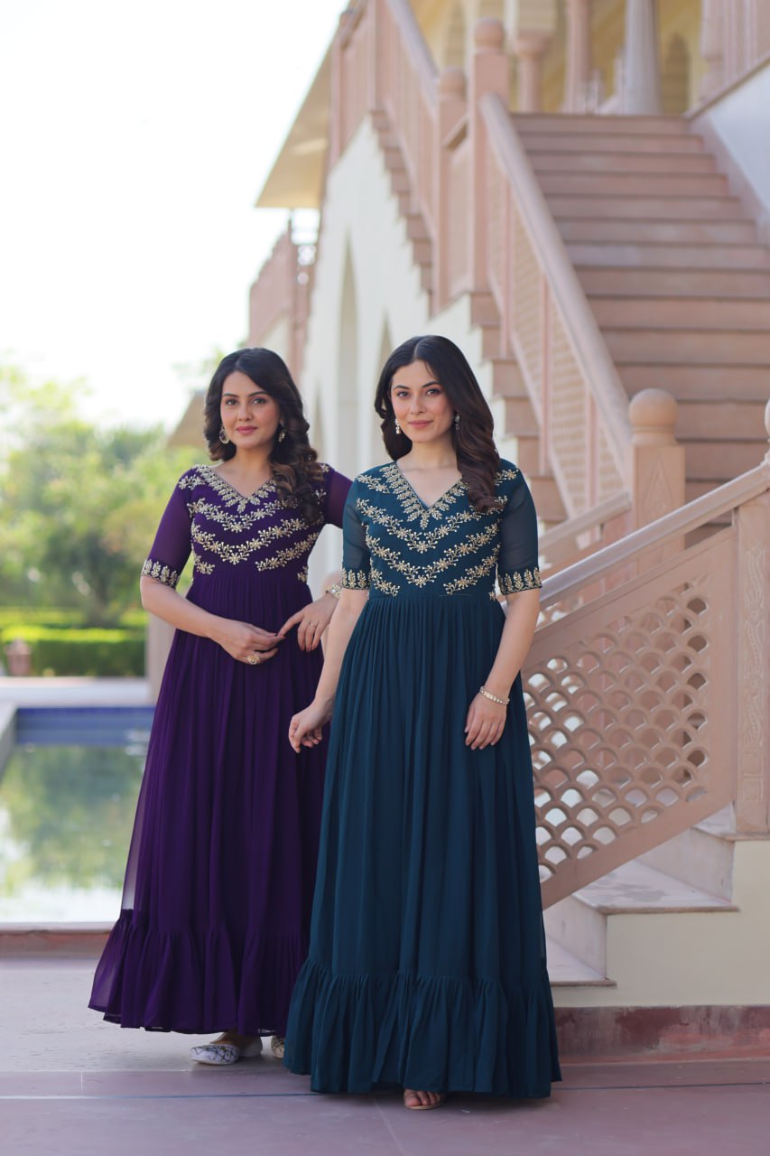 Designer Anarkali Gown with Sequins and Bead Embroidery