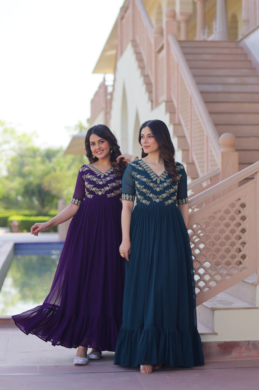 Designer Anarkali Gown with Sequins and Bead Embroidery