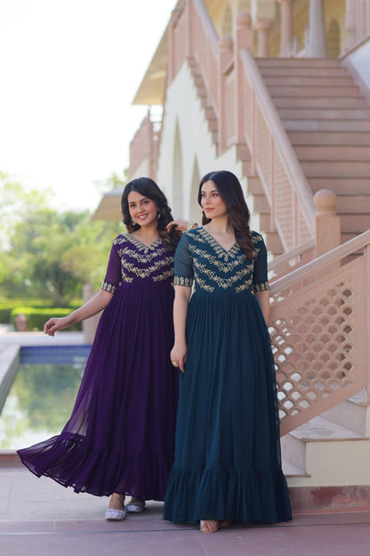 Designer Anarkali Gown with Sequins and Bead Embroidery