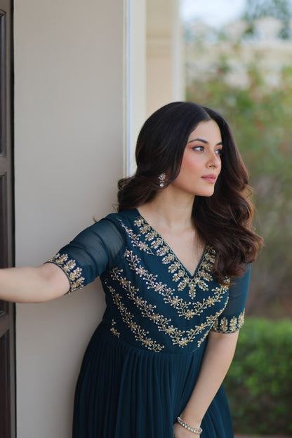 Designer Anarkali Gown with Sequins and Bead Embroidery