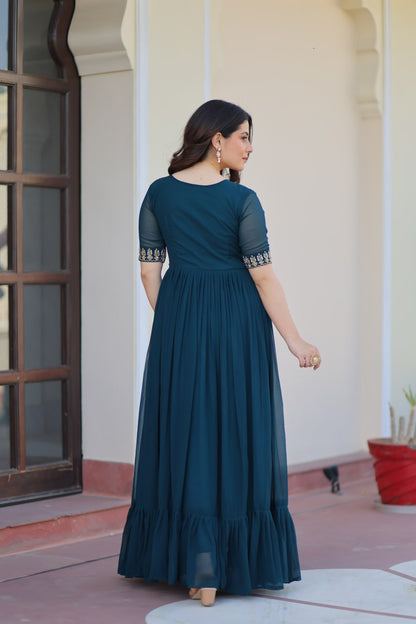 Designer Anarkali Gown with Sequins and Bead Embroidery