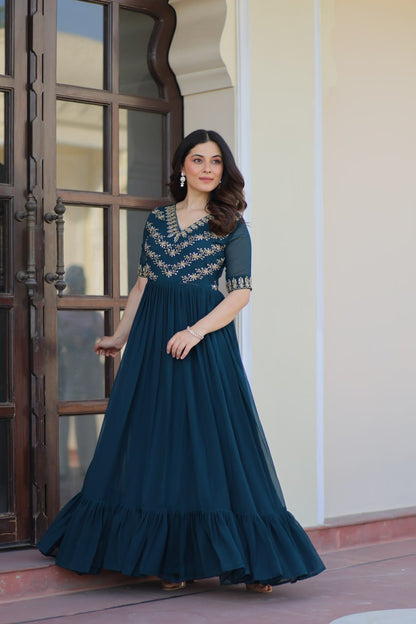 Designer Anarkali Gown with Sequins and Bead Embroidery