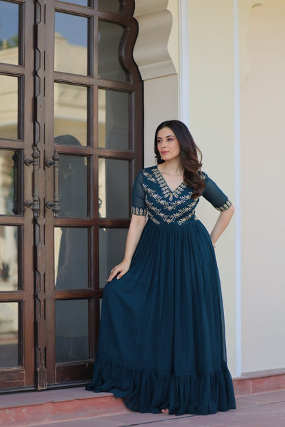 Designer Anarkali Gown with Sequins and Bead Embroidery