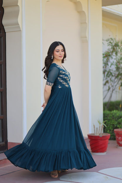 Designer Anarkali Gown with Sequins and Bead Embroidery