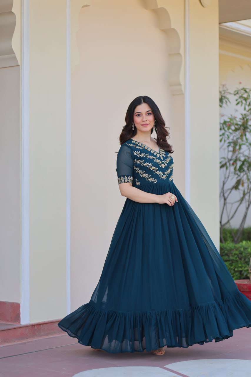 Designer Anarkali Gown with Sequins and Bead Embroidery