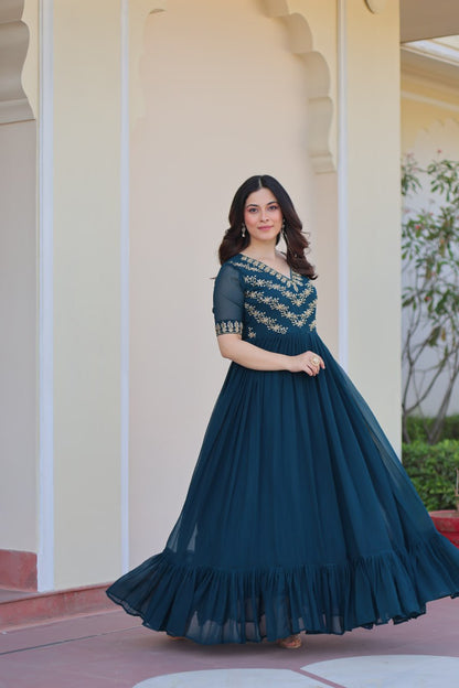 Designer Anarkali Gown with Sequins and Bead Embroidery