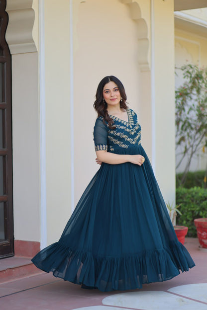 Designer Anarkali Gown with Sequins and Bead Embroidery