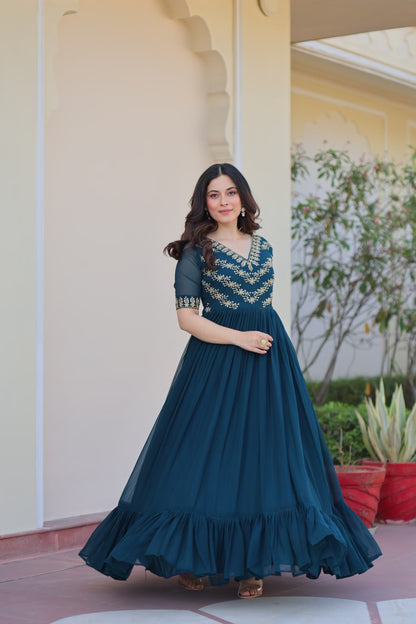 Designer Anarkali Gown with Sequins and Bead Embroidery