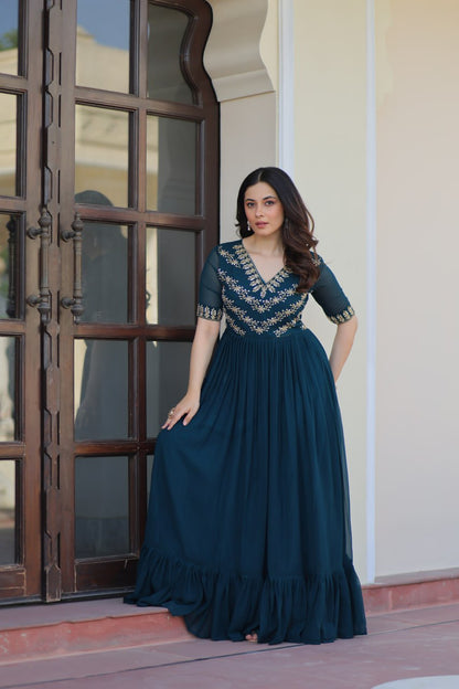 Designer Anarkali Gown with Sequins and Bead Embroidery