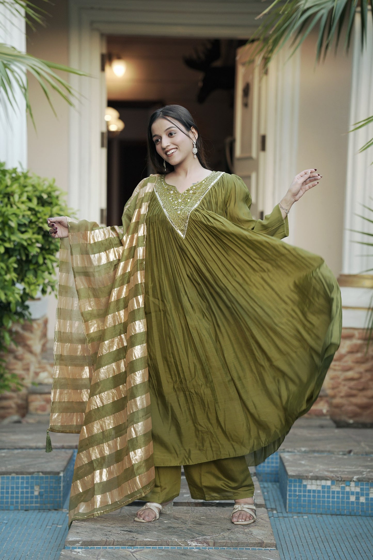 Chanderi Salwar Kameez Suit with Hand Work - Party Wear Suit