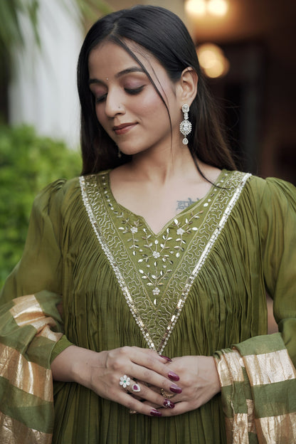 Chanderi Salwar Kameez Suit with Hand Work - Party Wear Suit