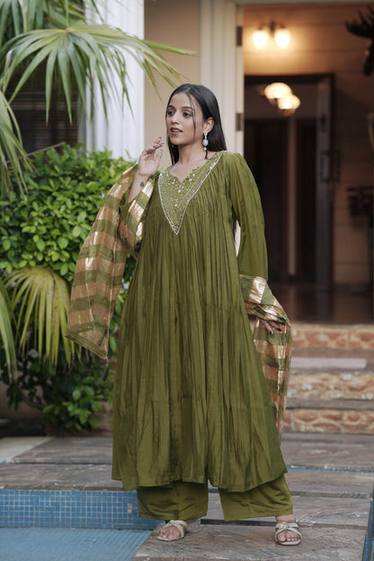 Chanderi Salwar Kameez Suit with Hand Work - Party Wear Suit