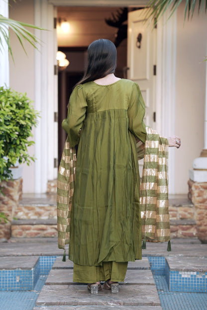 Chanderi Salwar Kameez Suit with Hand Work - Party Wear Suit