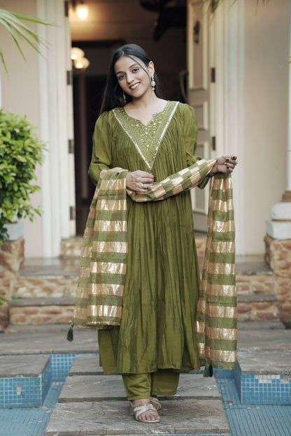 Chanderi Salwar Kameez Suit with Hand Work - Party Wear Suit