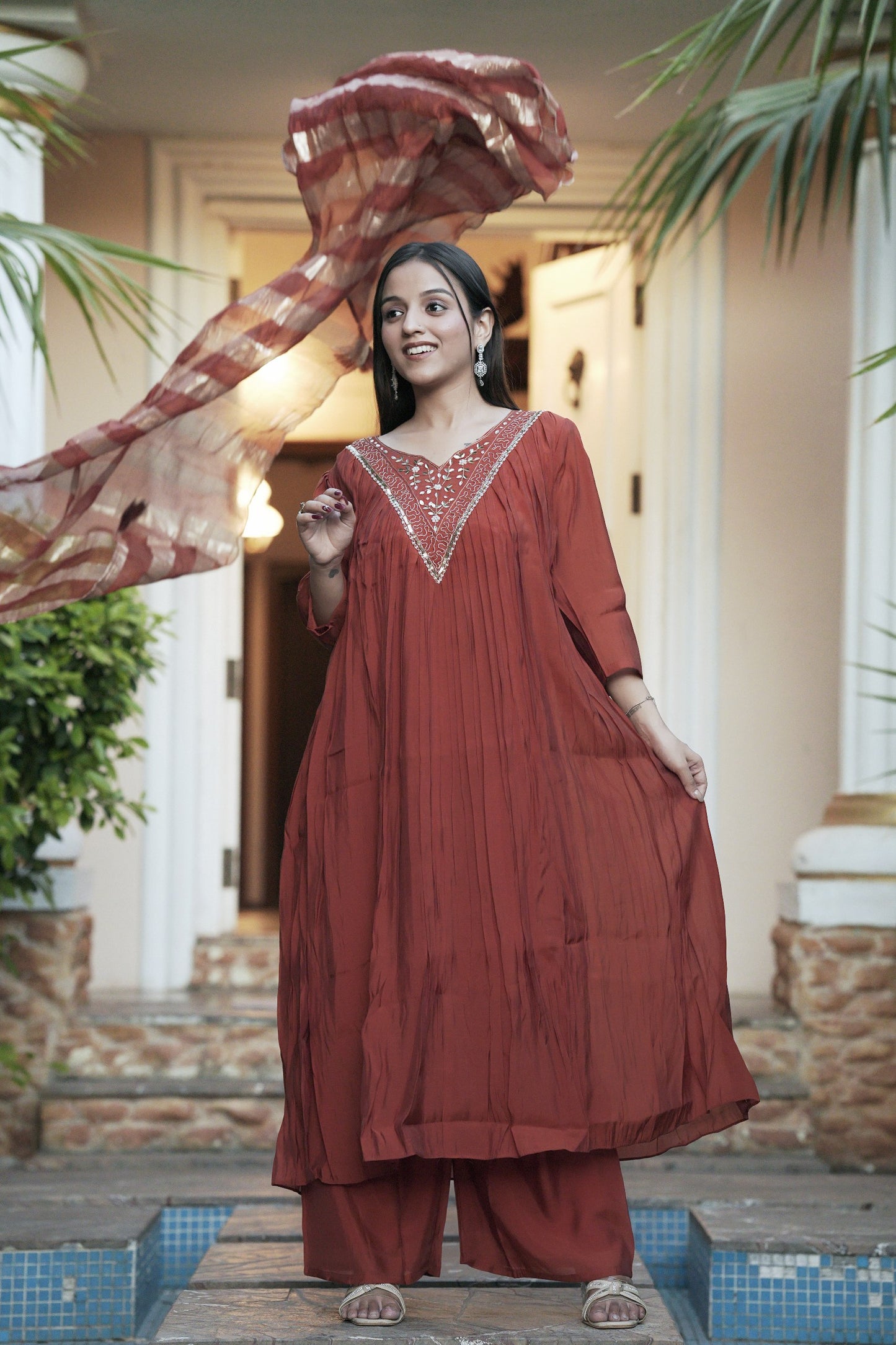 Chanderi Salwar Kameez Suit with Hand Work - Party Wear Suit