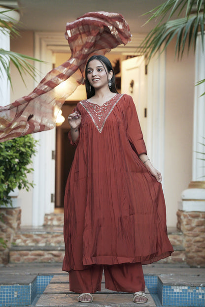 Chanderi Salwar Kameez Suit with Hand Work - Party Wear Suit