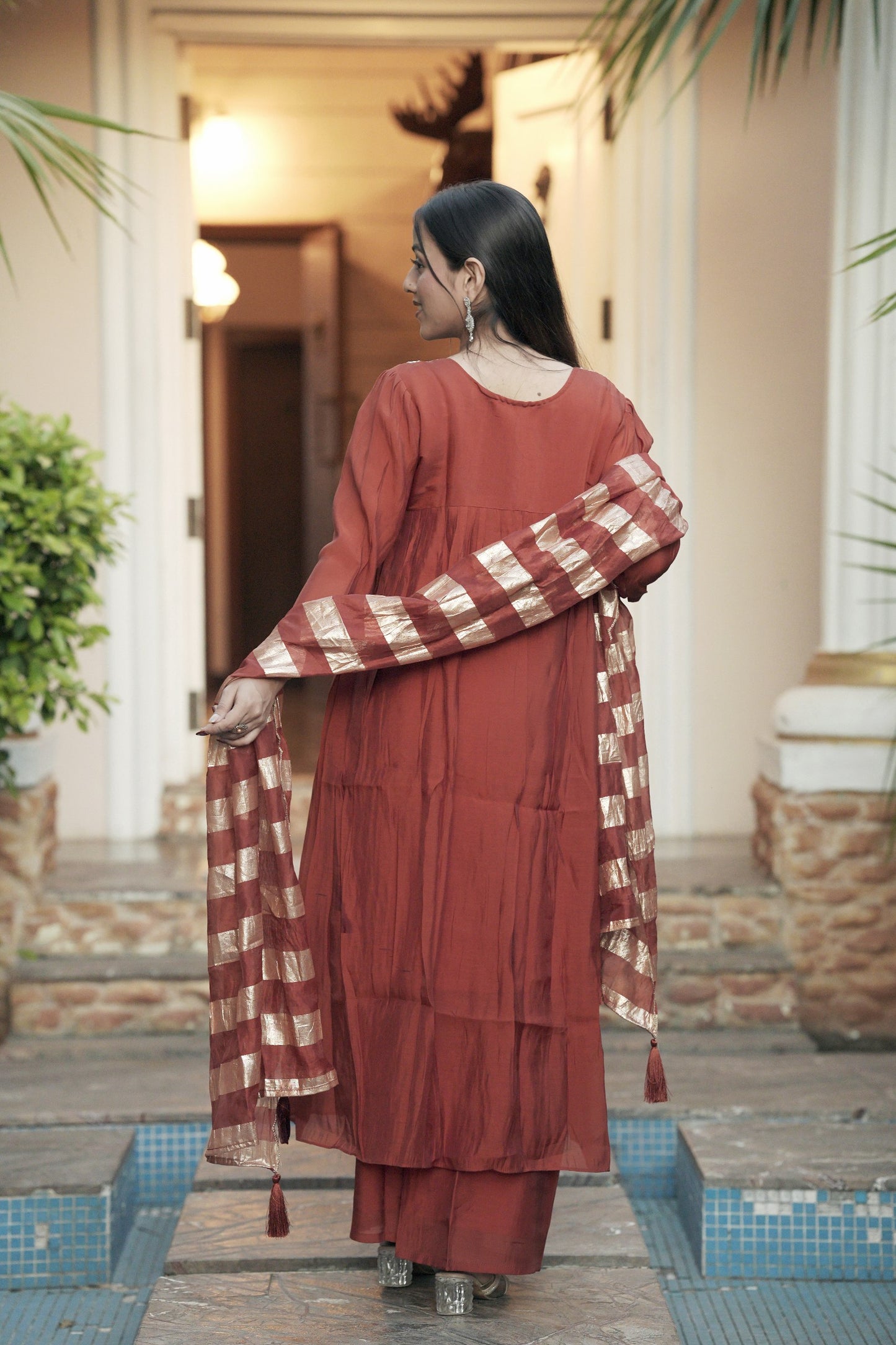Chanderi Salwar Kameez Suit with Hand Work - Party Wear Suit