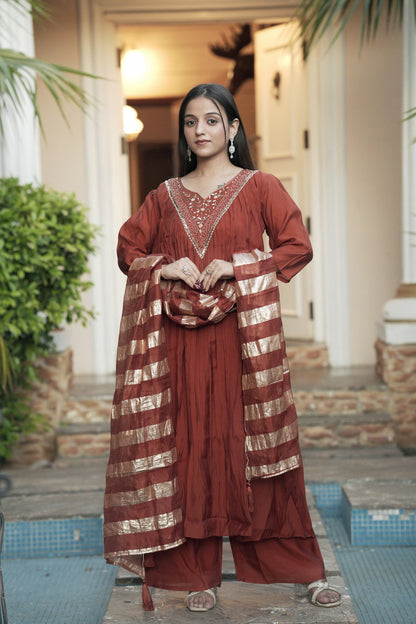 Chanderi Salwar Kameez Suit with Hand Work - Party Wear Suit